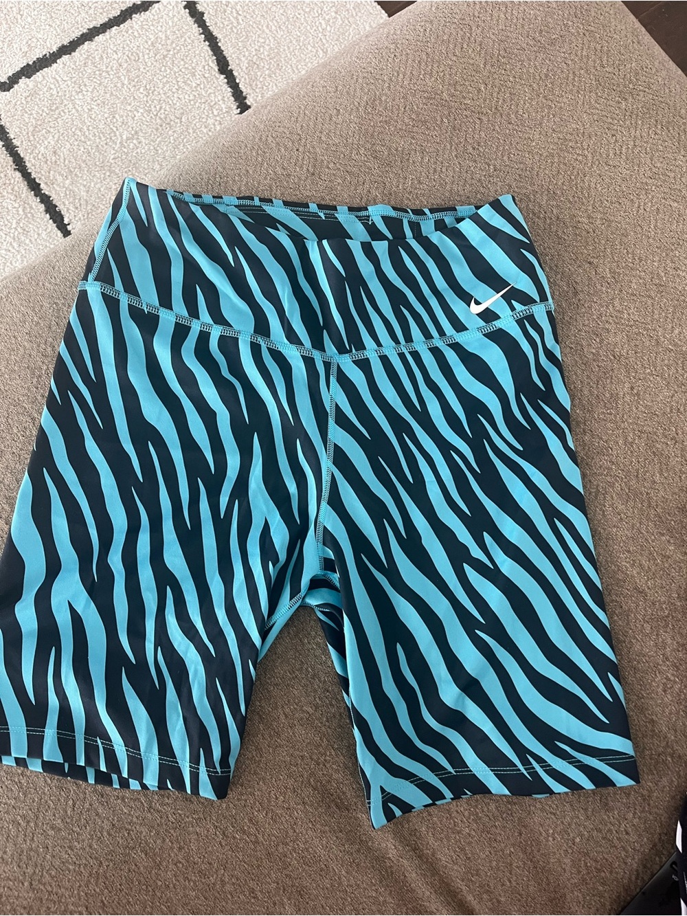 Nike Turquoise and Black Zebra-Print Bike Shorts